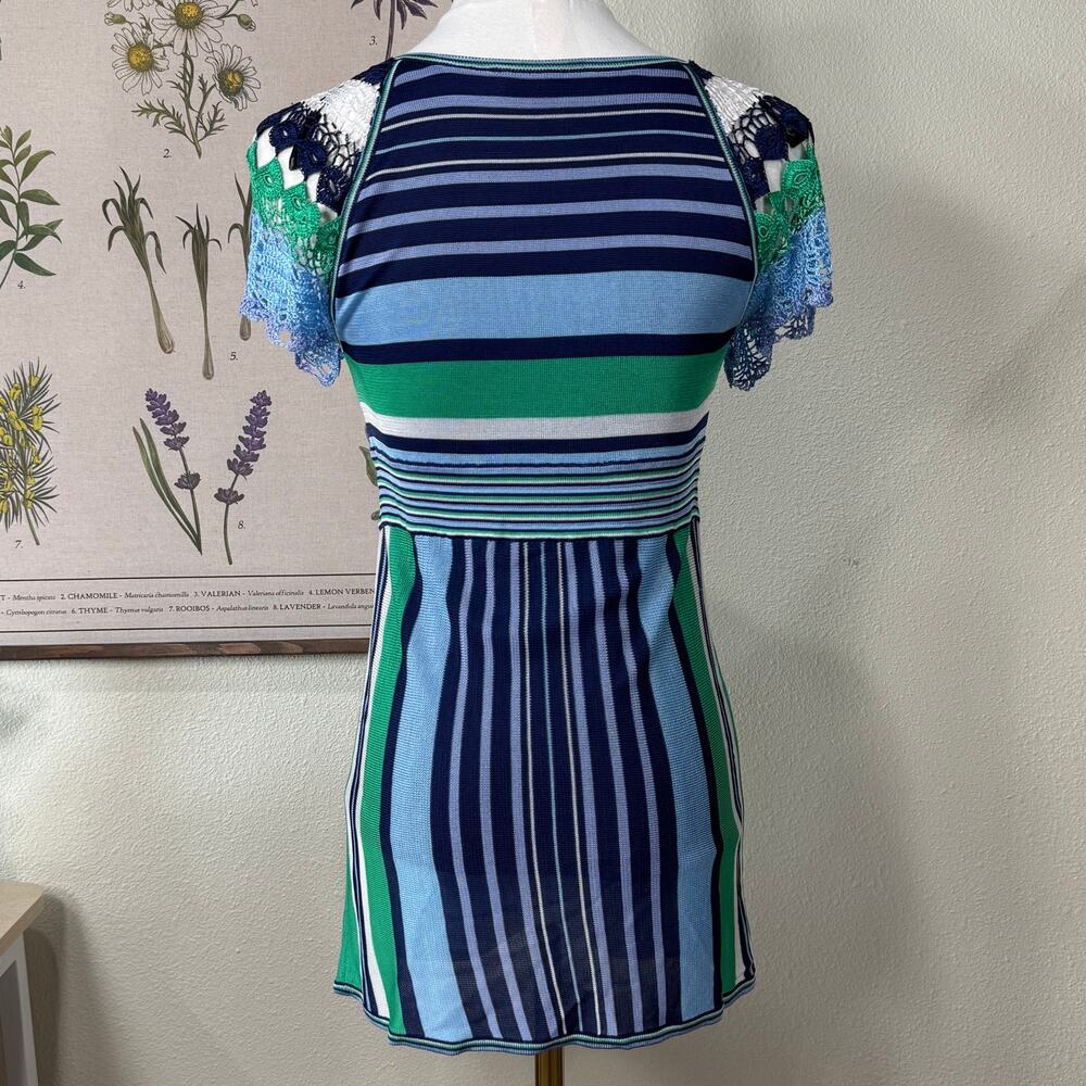 Y2k Striped Crochet Knit Babydoll Top SoCal Preppy Coastal Granddaughter Beach S - Picture 5 of 9